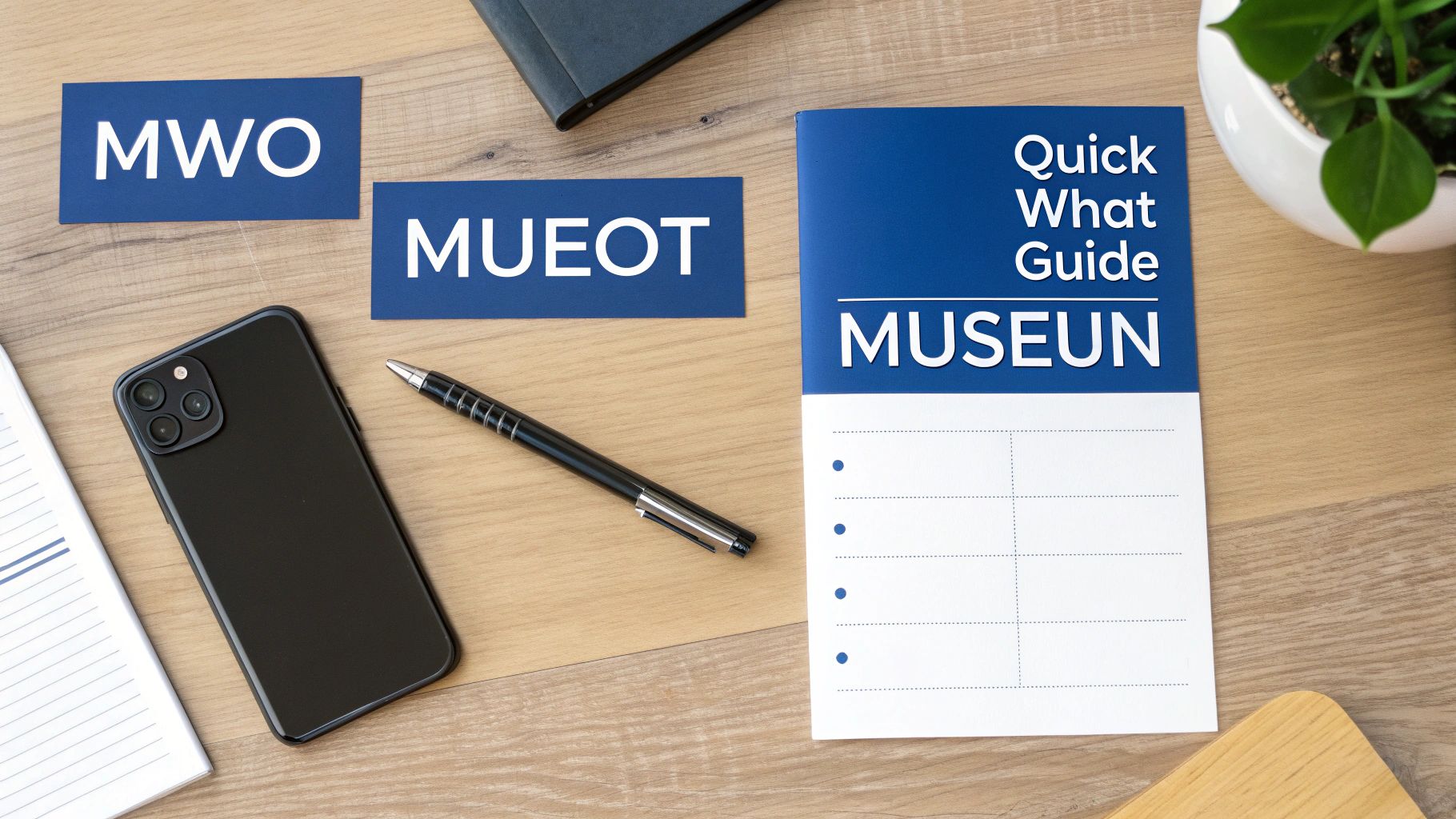 A flat lay on a wooden desk showing Korean language learning materials, a smartphone, and a pen.