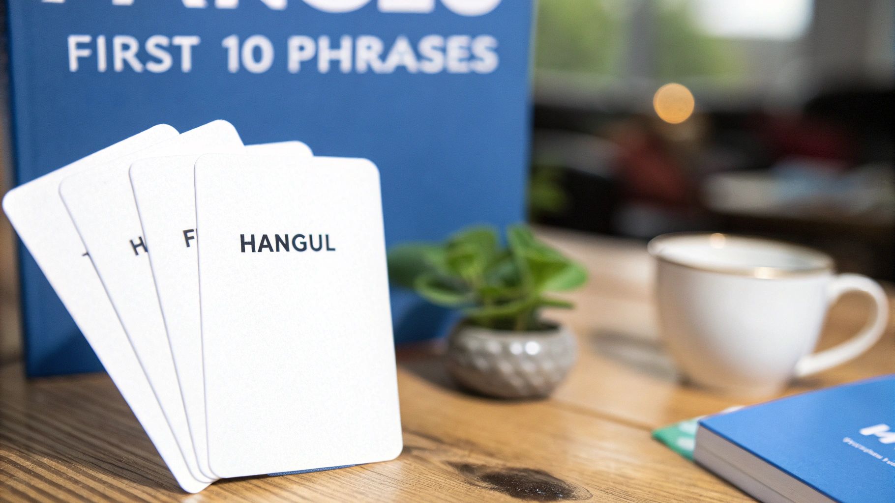 A person practicing Korean phrases in a notebook.