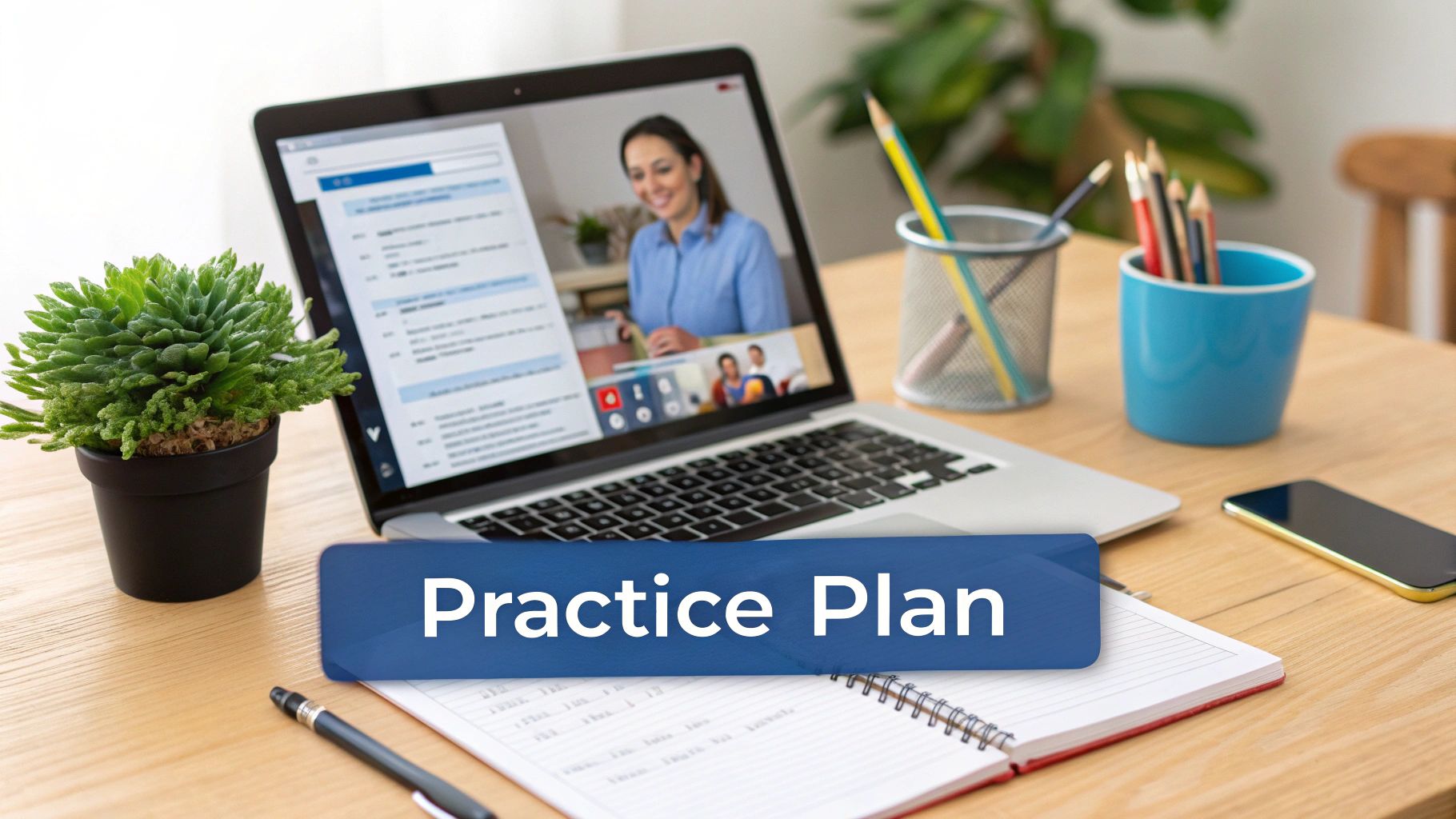 A woman practicing Korean slang on her laptop with Ktalk.live