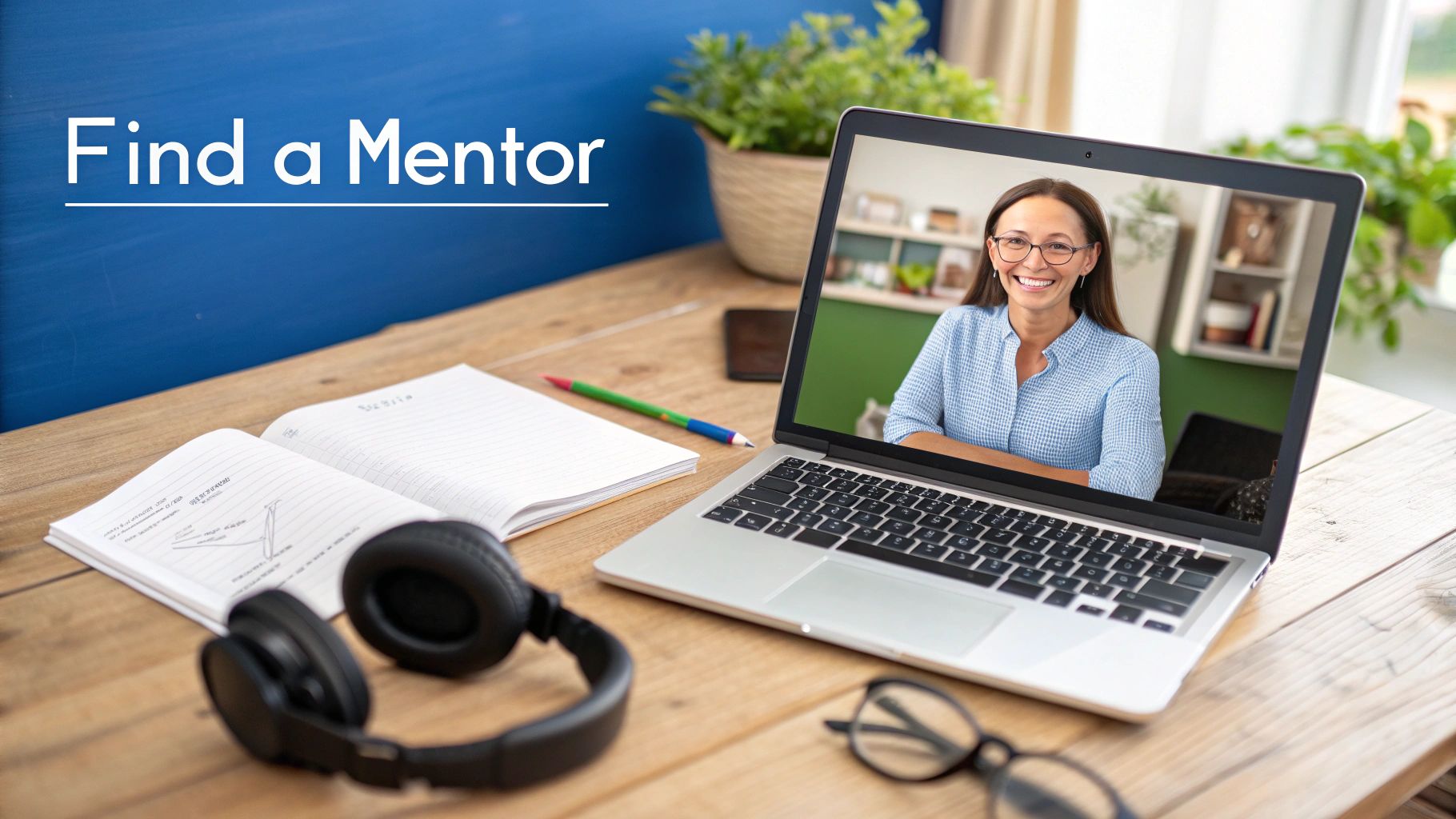 A friendly Korean teacher having a one-on-one online lesson with a student.