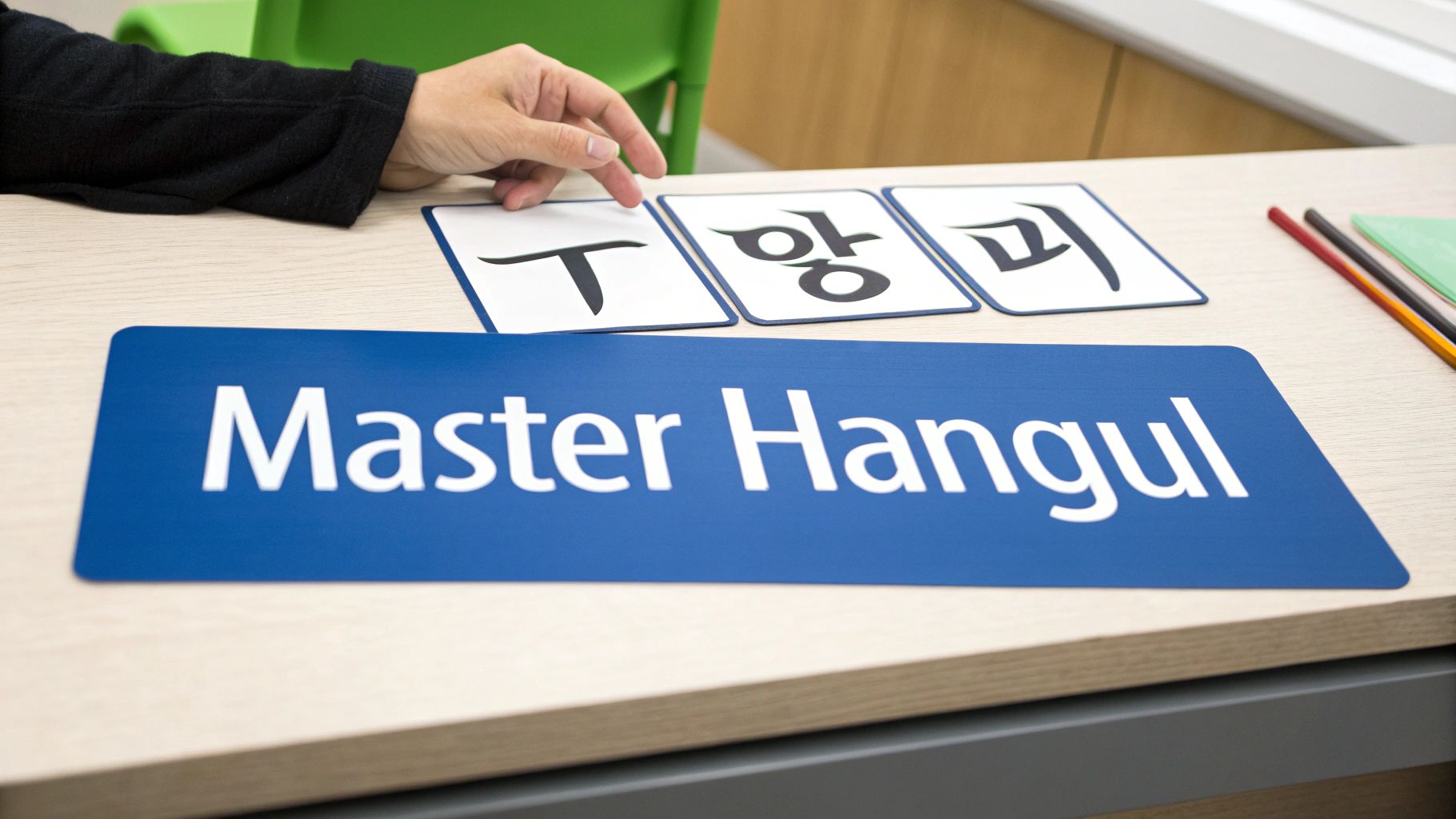 Students studying Korean grammar together in a classroom