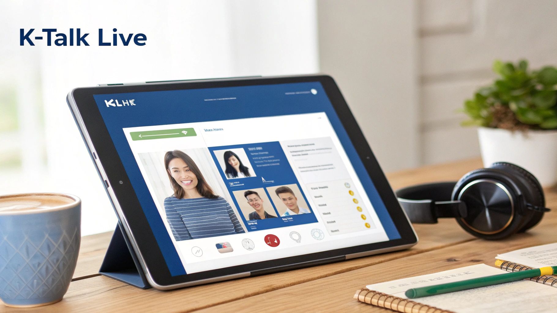 A smiling online Korean language tutor teaching a class.