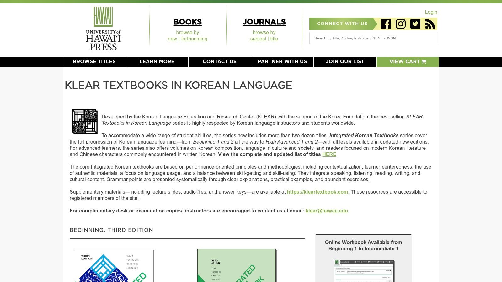 University of Hawai‘i Press – KLEAR “Integrated Korean” Series