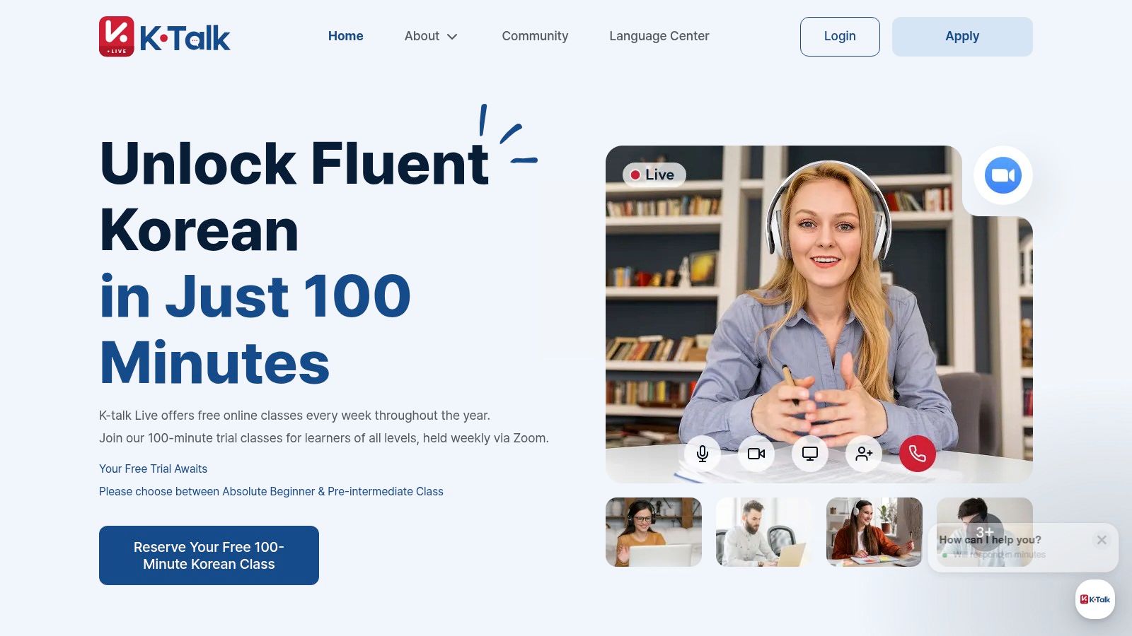 K-talk Live students engaging in a live online Korean class