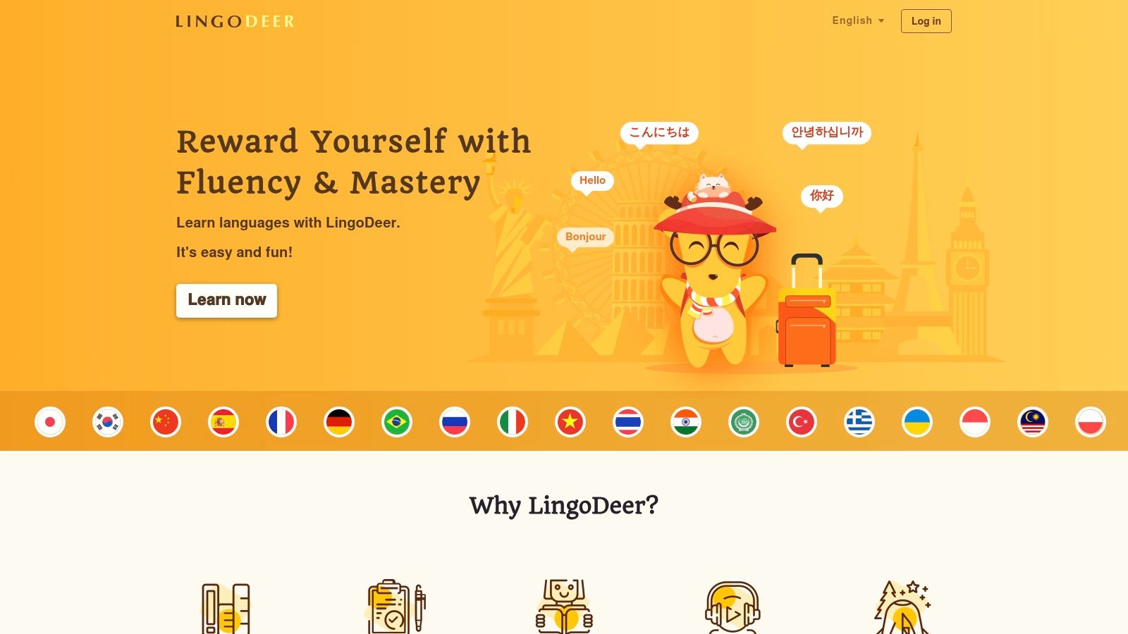 A screenshot of the LingoDeer app interface, showing a lesson on Korean grammar and vocabulary.