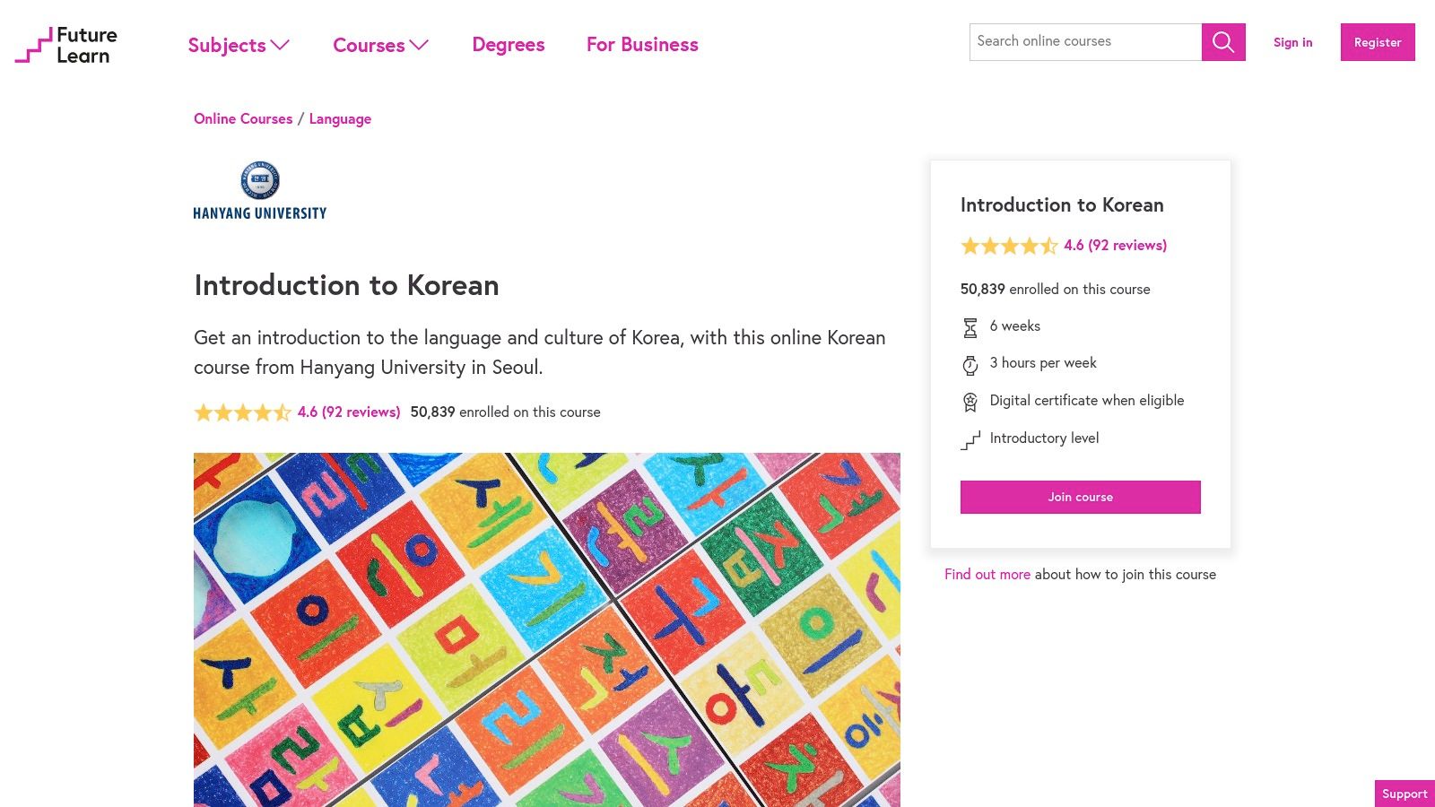 FutureLearn – Hanyang University 'Introduction to Korean'