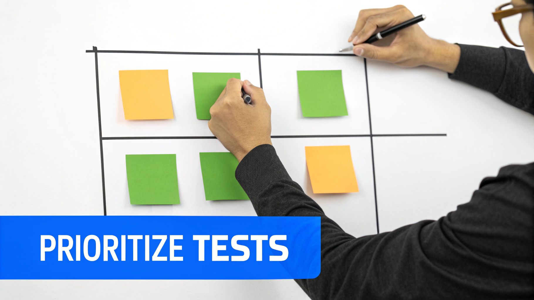 A person looking at a split-screen display showing two different versions of a website, representing an A/B test.