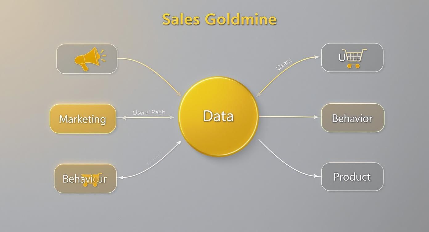 Infographic showing how sales data connects marketing, customer behavior, and product insights.