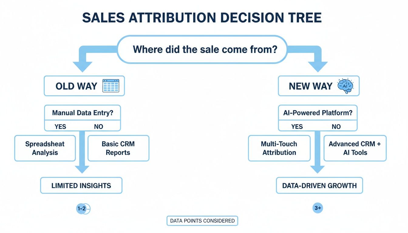 A sales attribution decision tree comparing old and new methods for understanding where sales originate.