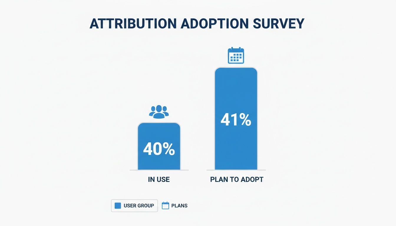 Bar chart displaying an Attribution Adoption Survey, with 40% of users currently in use and 41% planning to adopt.