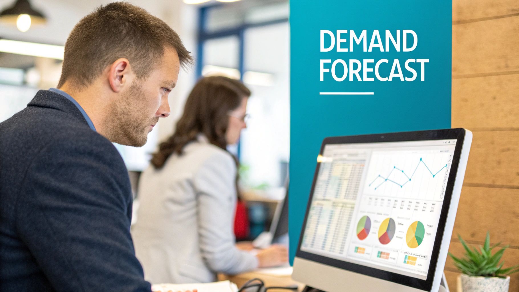 An abstract image representing data analysis for demand forecasting, showing charts and graphs.