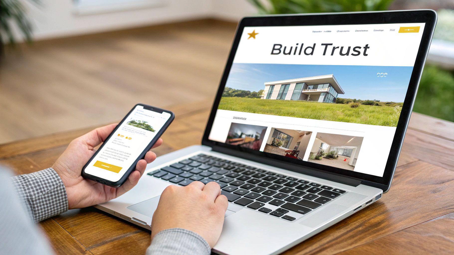 A clean, modern website displaying a Google review widget with five-star ratings.