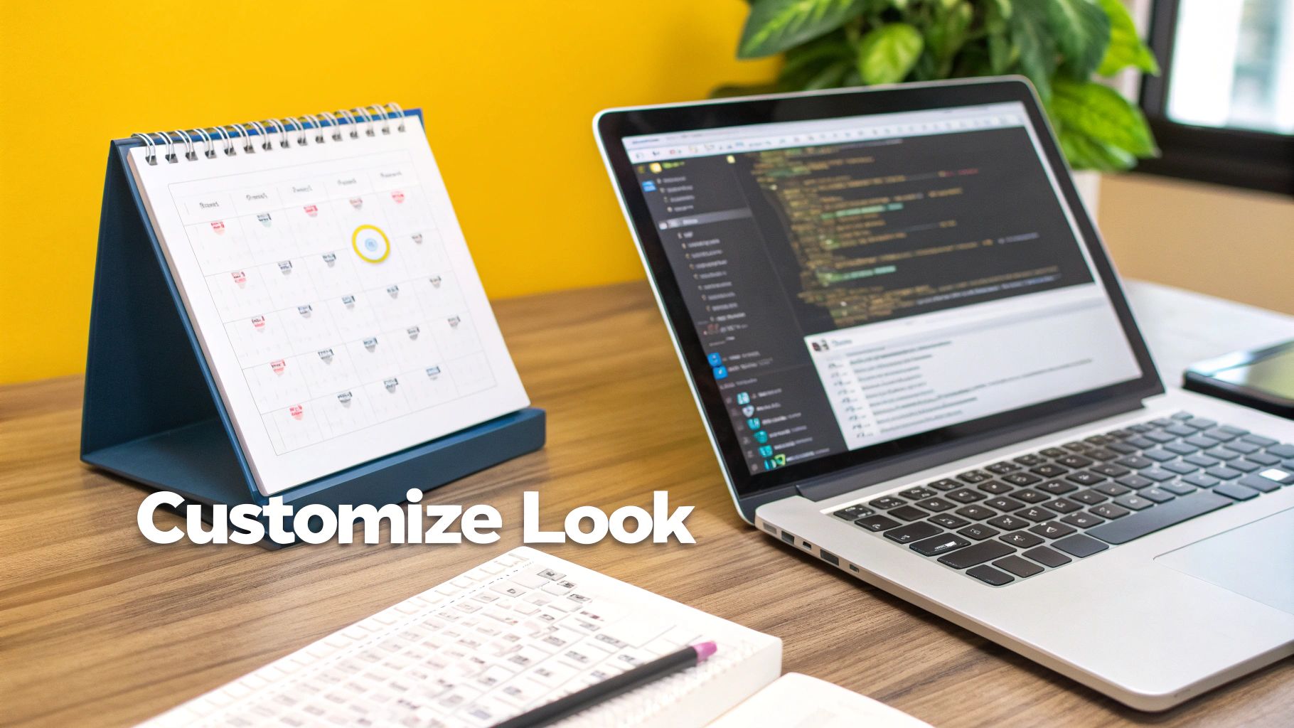 A sleek, modern calendar interface on a screen, with customised colours and fonts.
