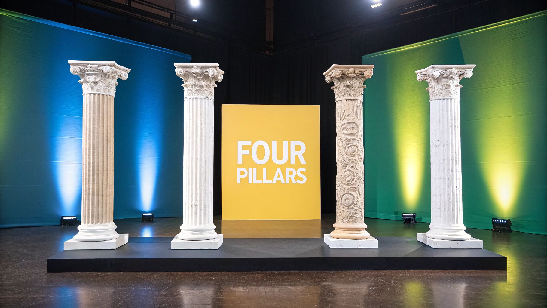 Four solid pillars holding up a structure, representing the foundational elements of brand positioning