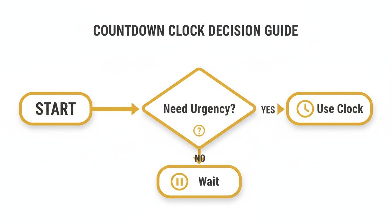 A flowchart titled 'Countdown Clock Decision Guide' illustrating when to use a countdown clock.
