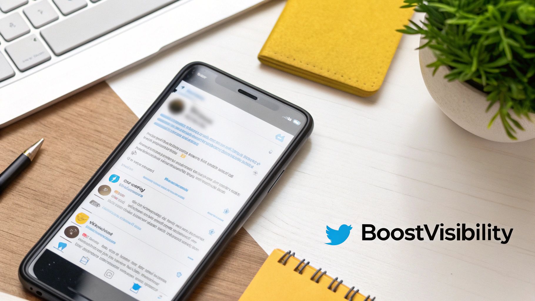 An illustration of a large Twitter bird logo surrounded by by multiple smaller hashtag symbols floating around it.