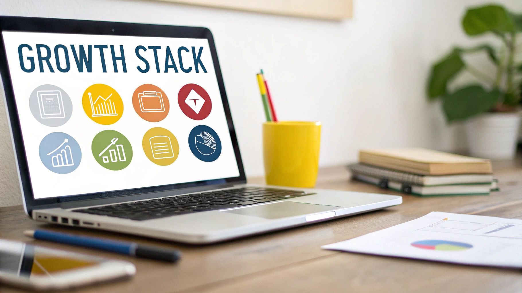 An image showing various digital tools and analytics dashboards on a computer screen, representing a growth hacking toolkit.
