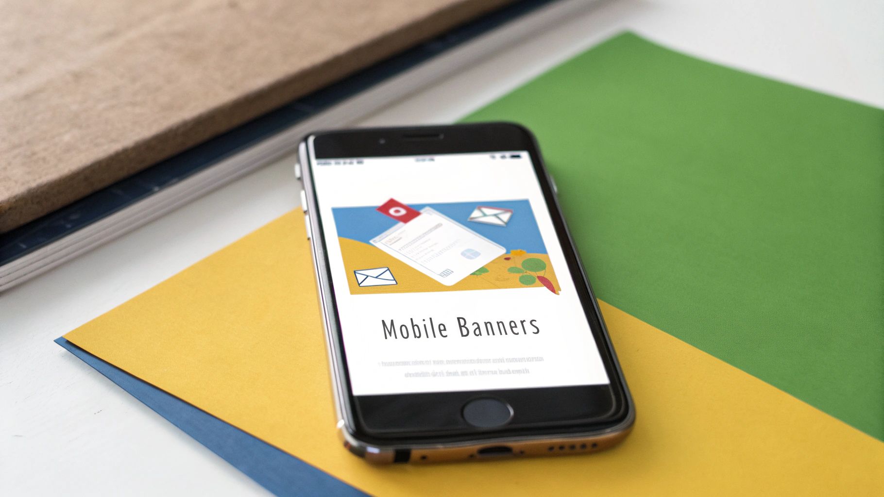 A smartphone displaying a perfectly optimized email banner for a marketing campaign.