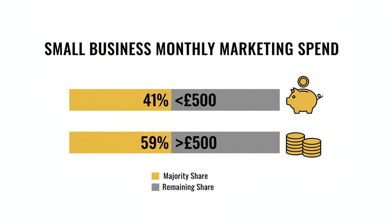 Bar chart detailing small business monthly marketing spend, showing percentages below and above £500.