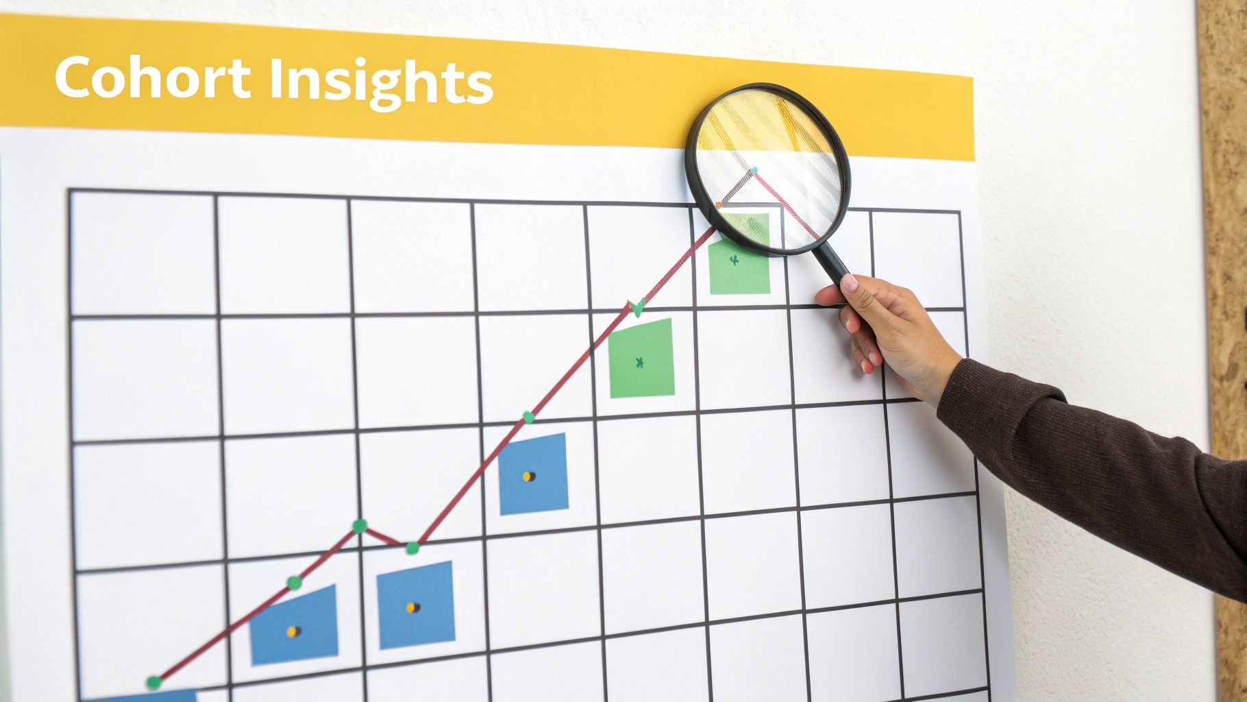 A cohort chart with colourful data visualisations, representing the story told by data.