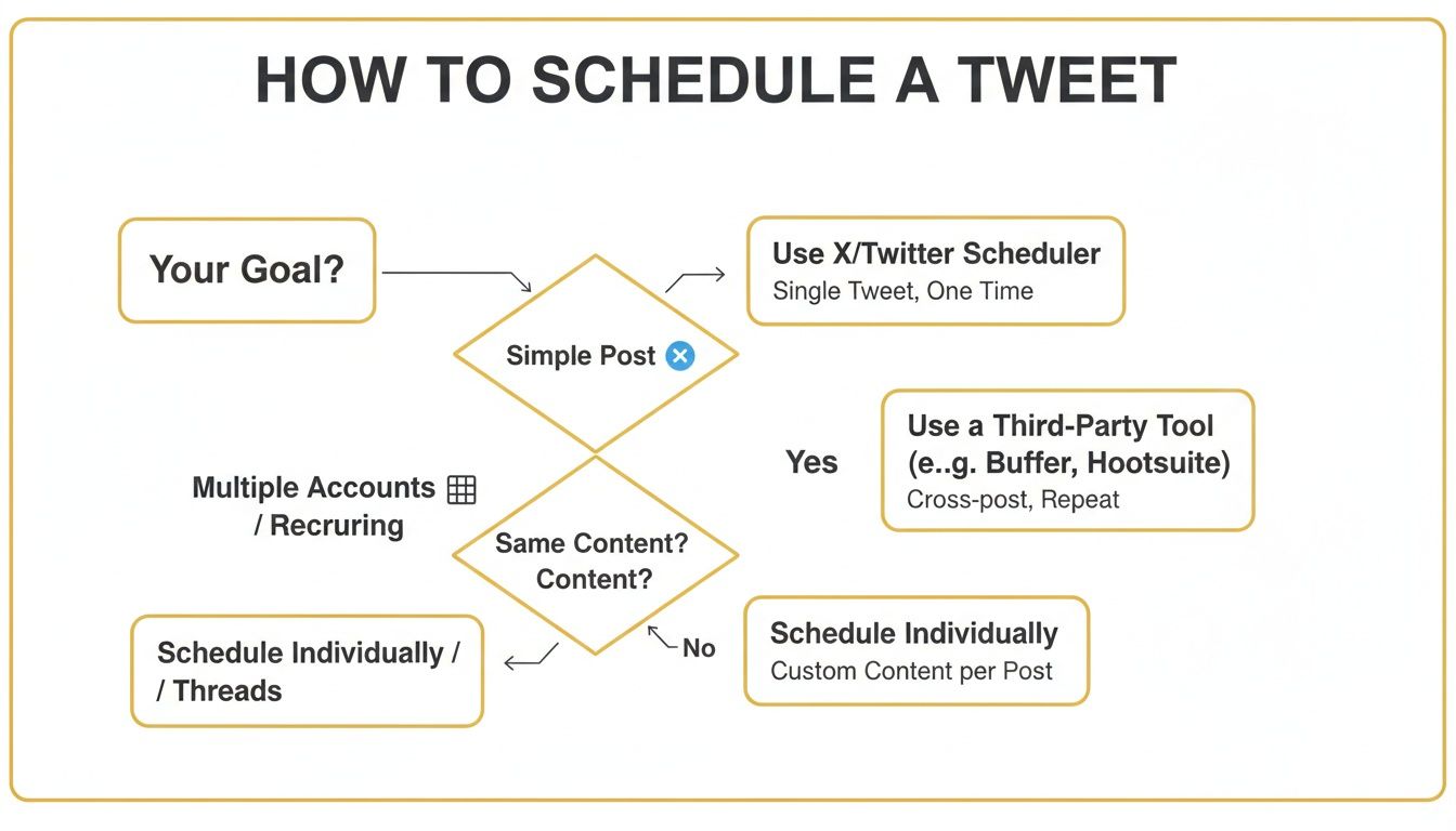 A flowchart detailing how to schedule a tweet for various scenarios, including simple and recurring posts.