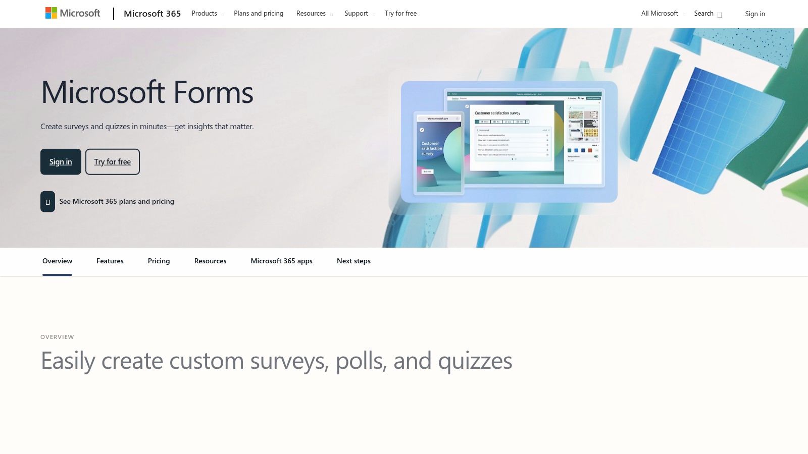 A screenshot of the Microsoft Forms interface, showing a simple survey being created with various question types.