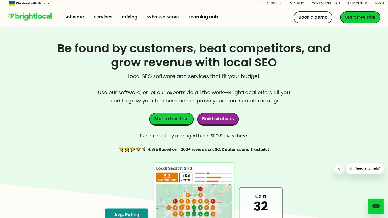 BrightLocal's dashboard displaying local SEO performance data.