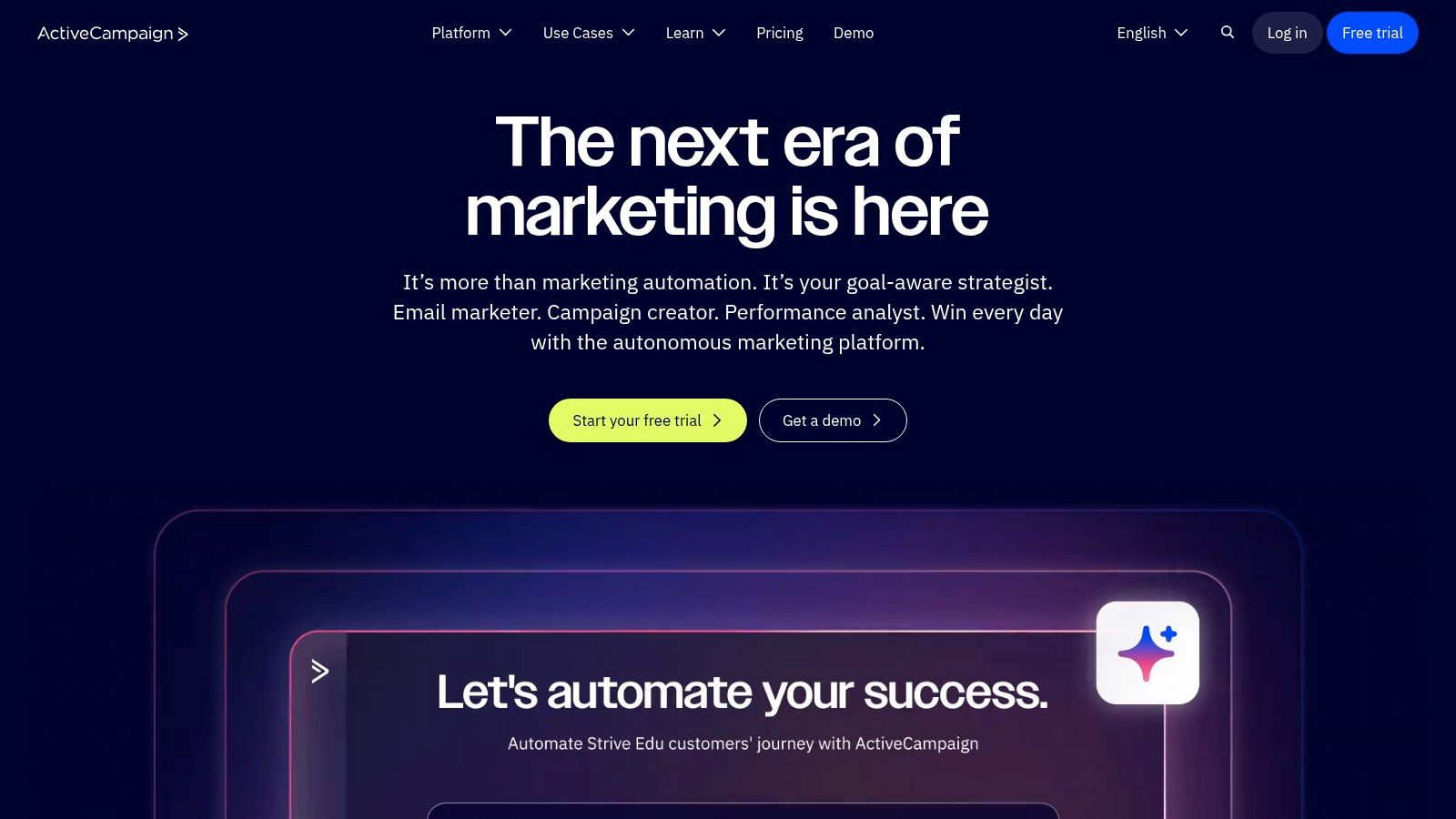 ActiveCampaign automation builder showing a workflow