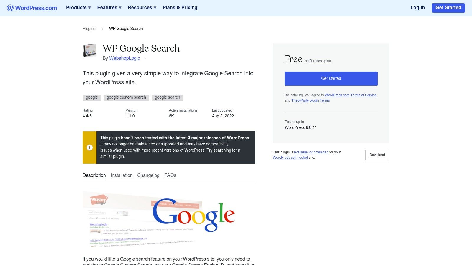WordPress plugin: WP Google Search (WebshopLogic)
