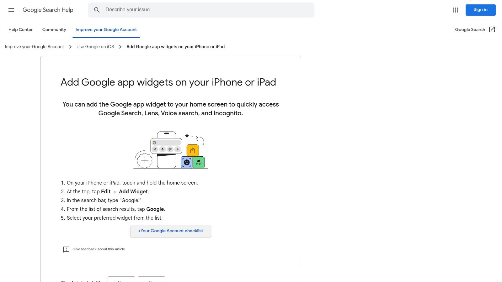 Google Support: How to add the Google widget on iPhone/iPad