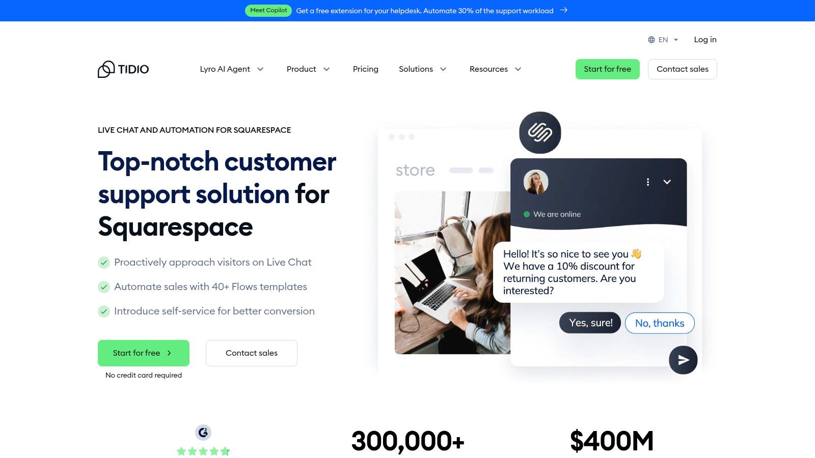 Tidio chat interface on a website