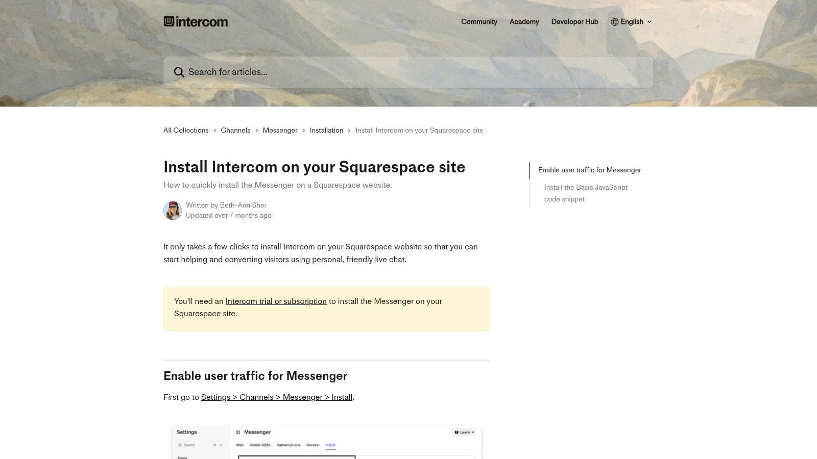 Intercom installation guide for Squarespace