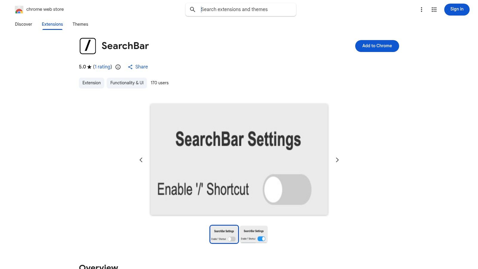 Chrome Web Store – “SearchBar” and similar search‑bar extensions