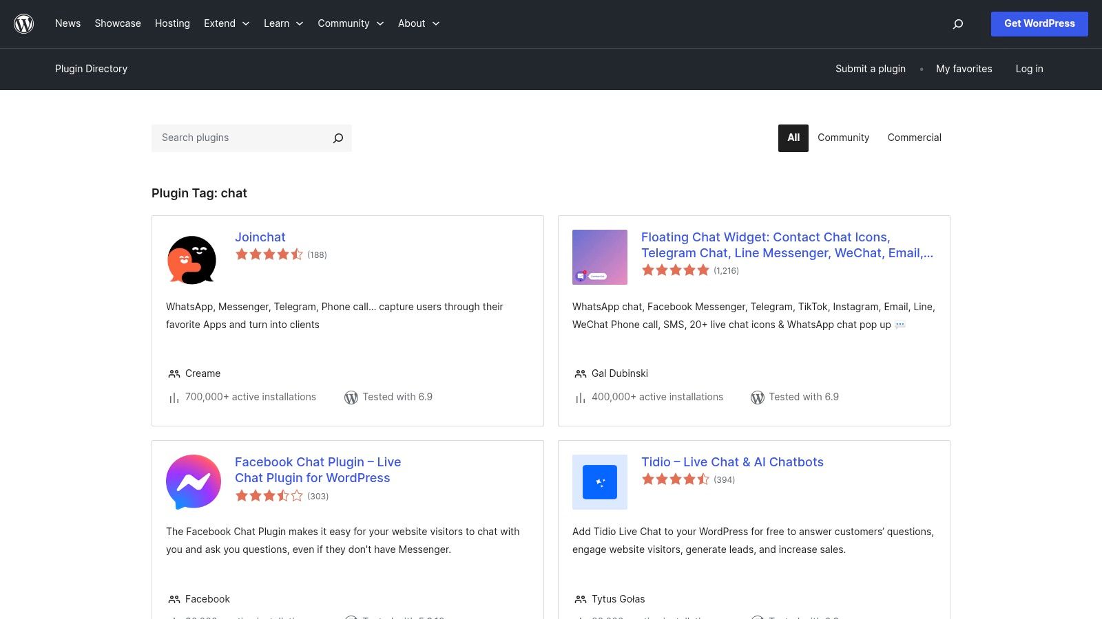 WordPress.org Plugin Directory (Chat Category)