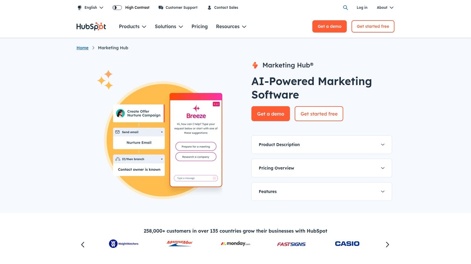 HubSpot Marketing Hub interface showing analytics dashboard