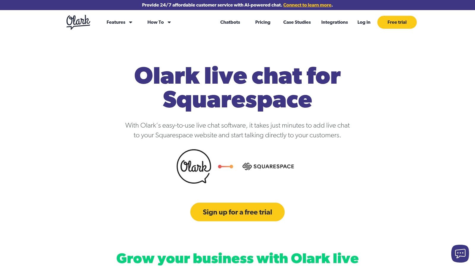 Olark's Squarespace integration page