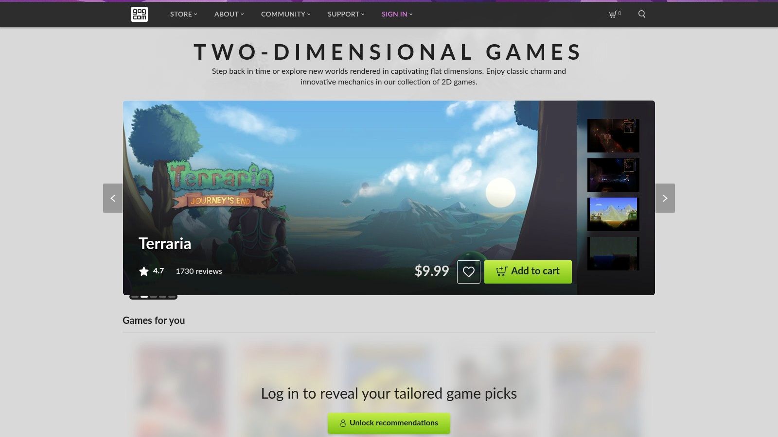 A screenshot of the GOG storefront, showcasing a listing for the 2D game Blasphemous.