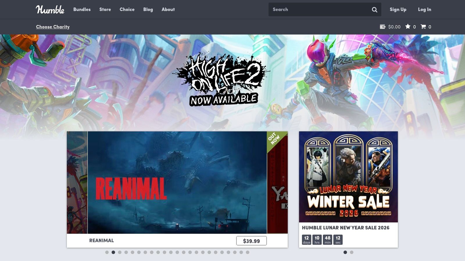 A screenshot of the Humble Store website, showcasing its clean interface and a featured game bundle.