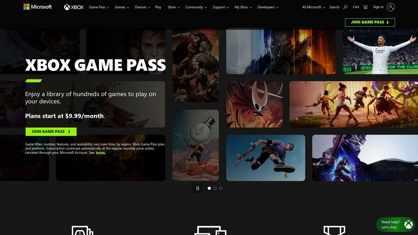A screenshot of the Xbox PC Game Pass app on a PC, showing a library of available multiplayer games ready to be installed.