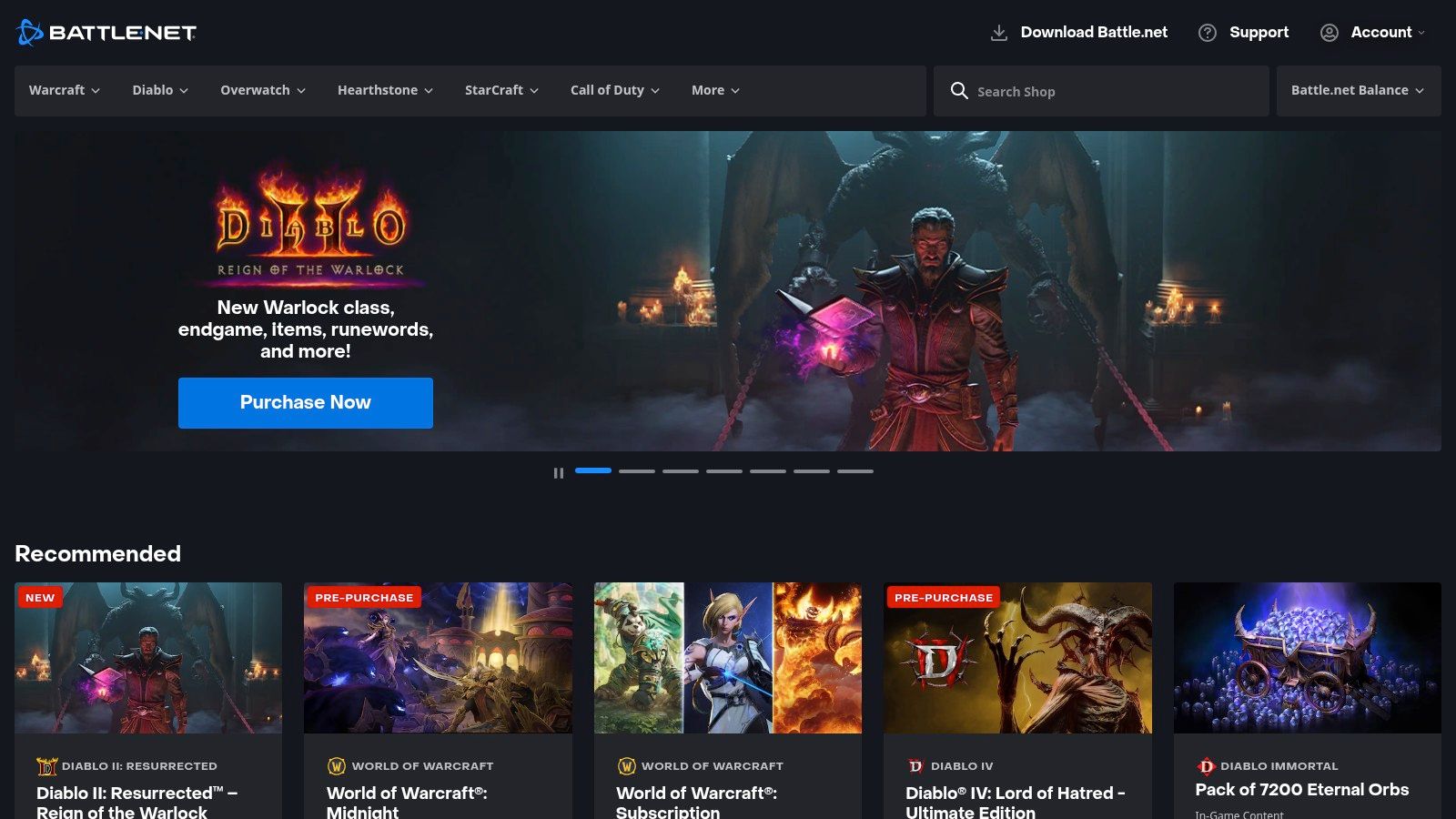 A screenshot of the Battle.net launcher, showing a list of games like World of Warcraft and Diablo IV on the left and a promotional image for a game on the right.