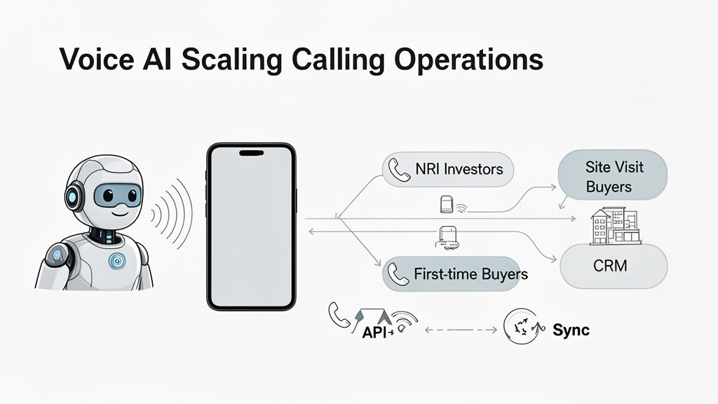 Voice AI robot scales real estate calling operations, connecting with investors and first-time buyers, integrating with CRM.
