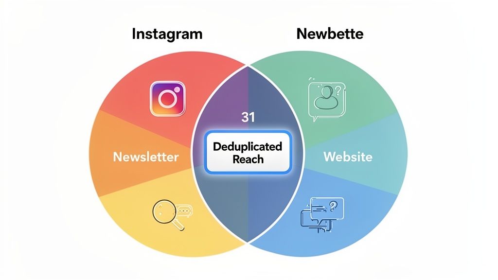 Venn diagram comparing Instagram and Newbette audience reach, showing 31 as the deduplicated reach.