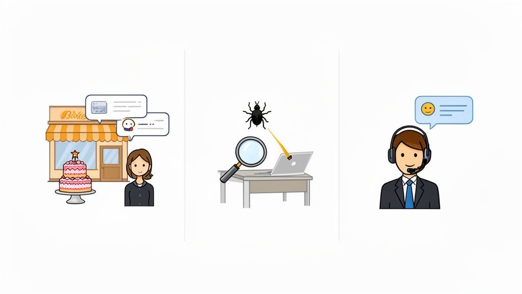 Visualizing social media feedback, bug detection, and customer support for online business issues.