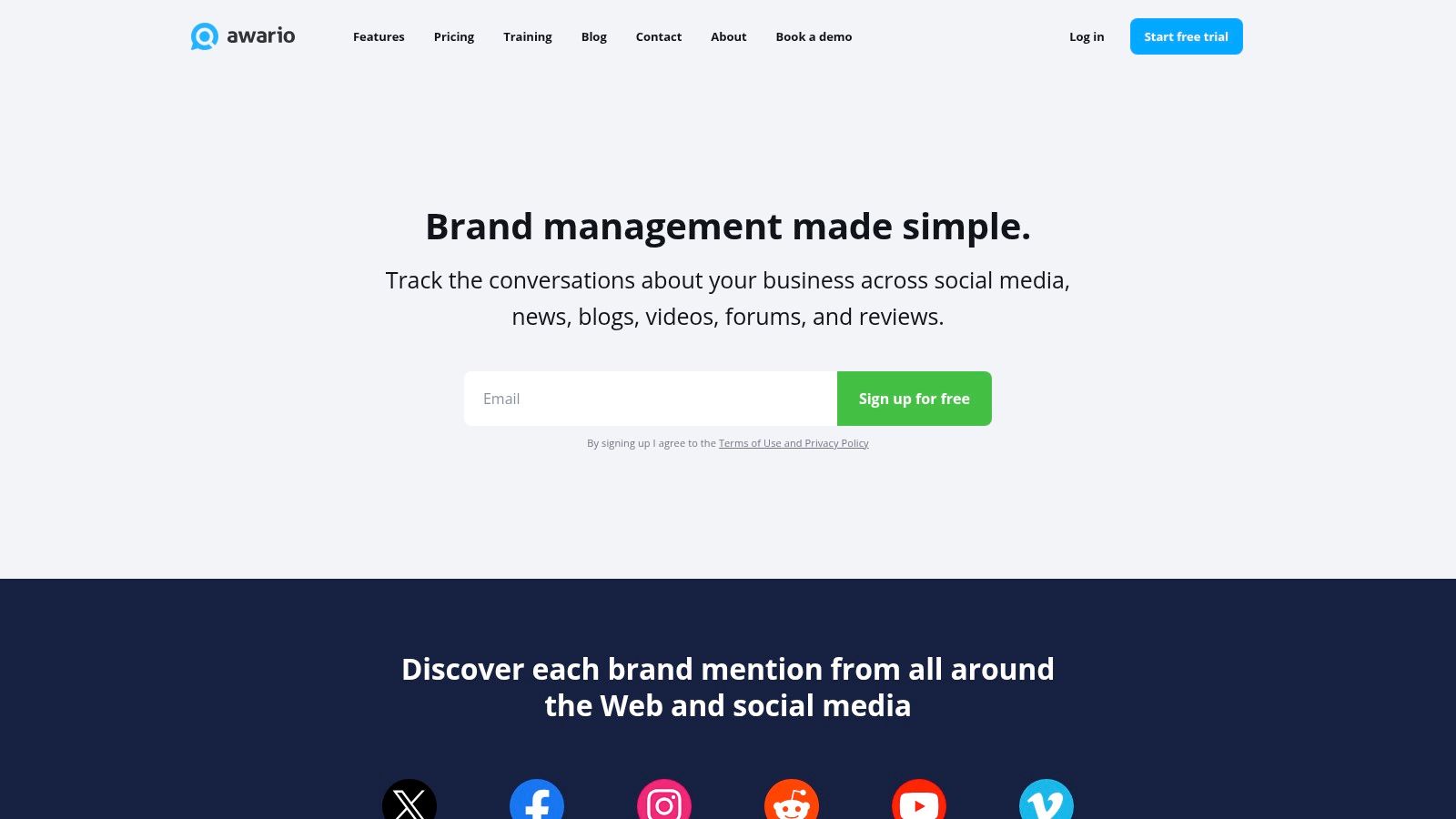 A screenshot of the Awario dashboard showing a feed of real-time mentions for a monitored keyword, with filters for platform, sentiment, and language.
