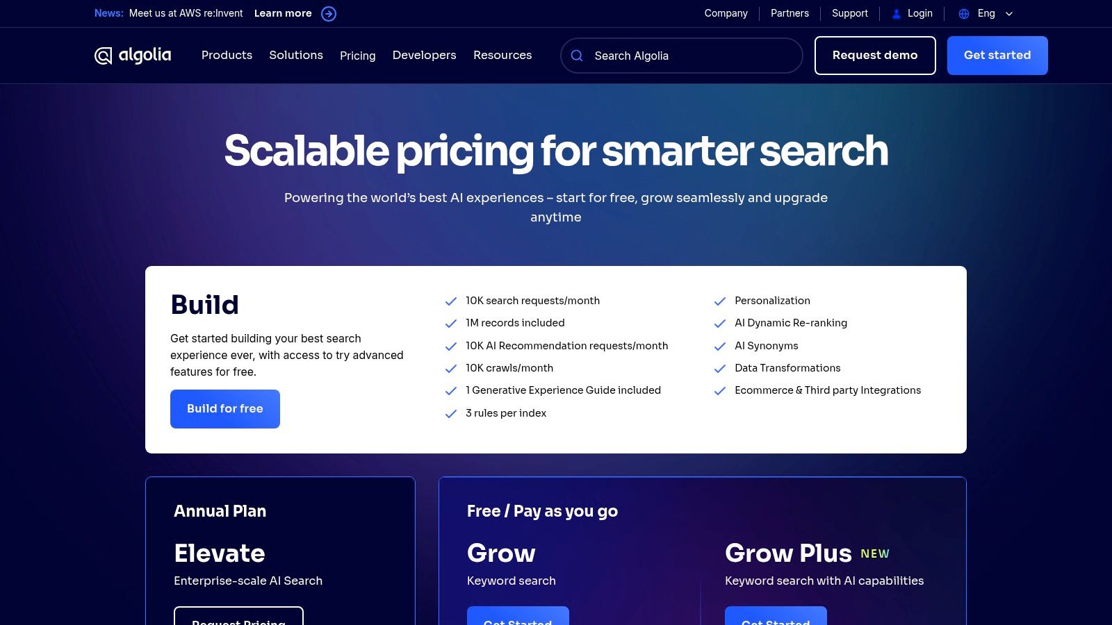 Algolia pricing plans