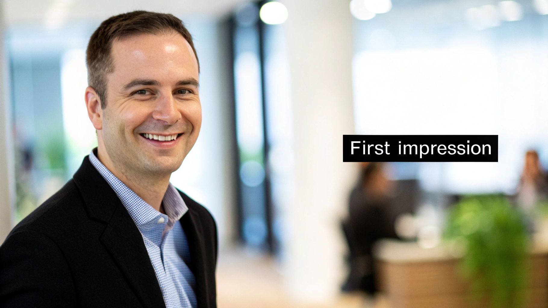 A professional woman with an AI-generated LinkedIn photo, smiling confidently.