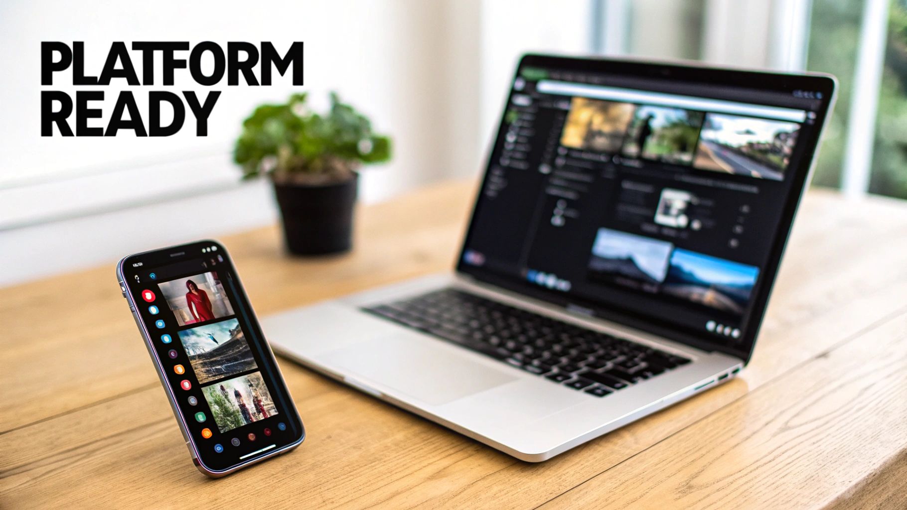 A laptop screen showing a social media content calendar being planned with AI-generated images.