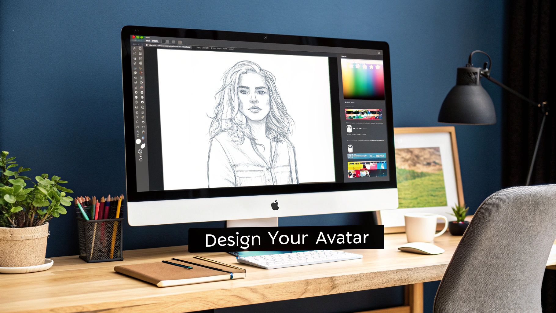 A split image showing, on the left, a realistic AI avatar created from a text prompt and on the right, a selection of diverse stock avatars available on the CreateInfluencers platform.