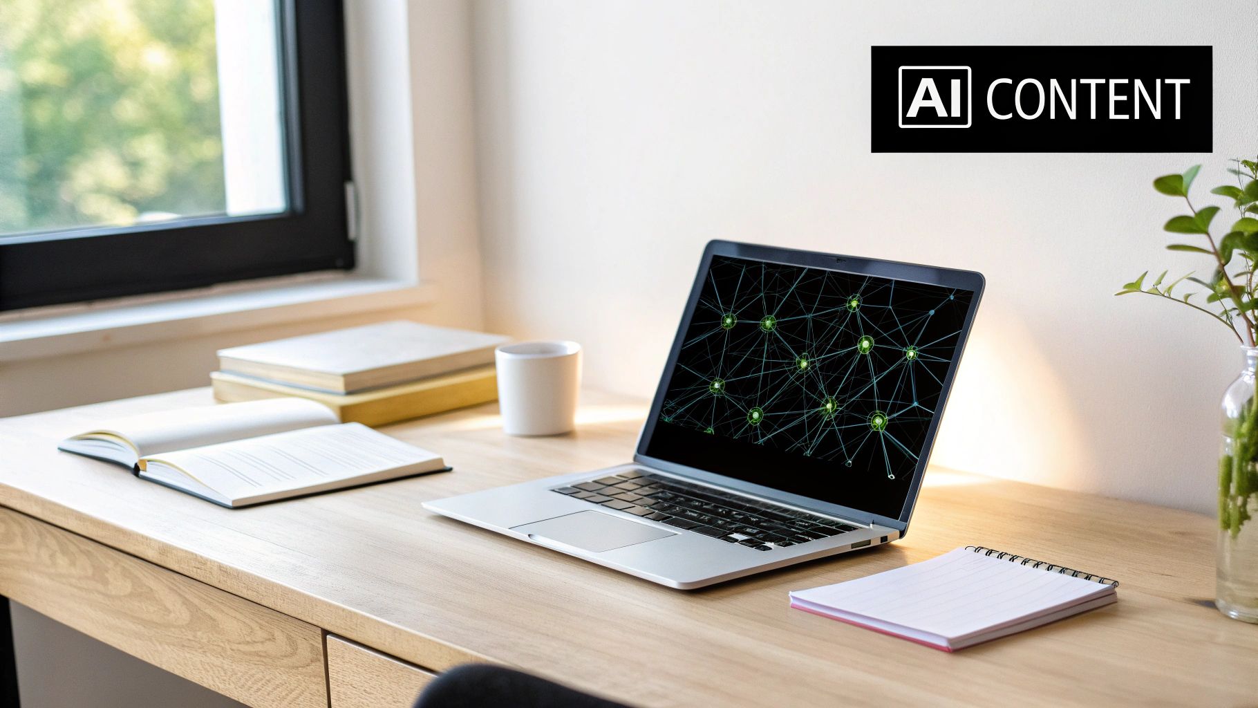 A person interacting with an AI content generation tool on a laptop