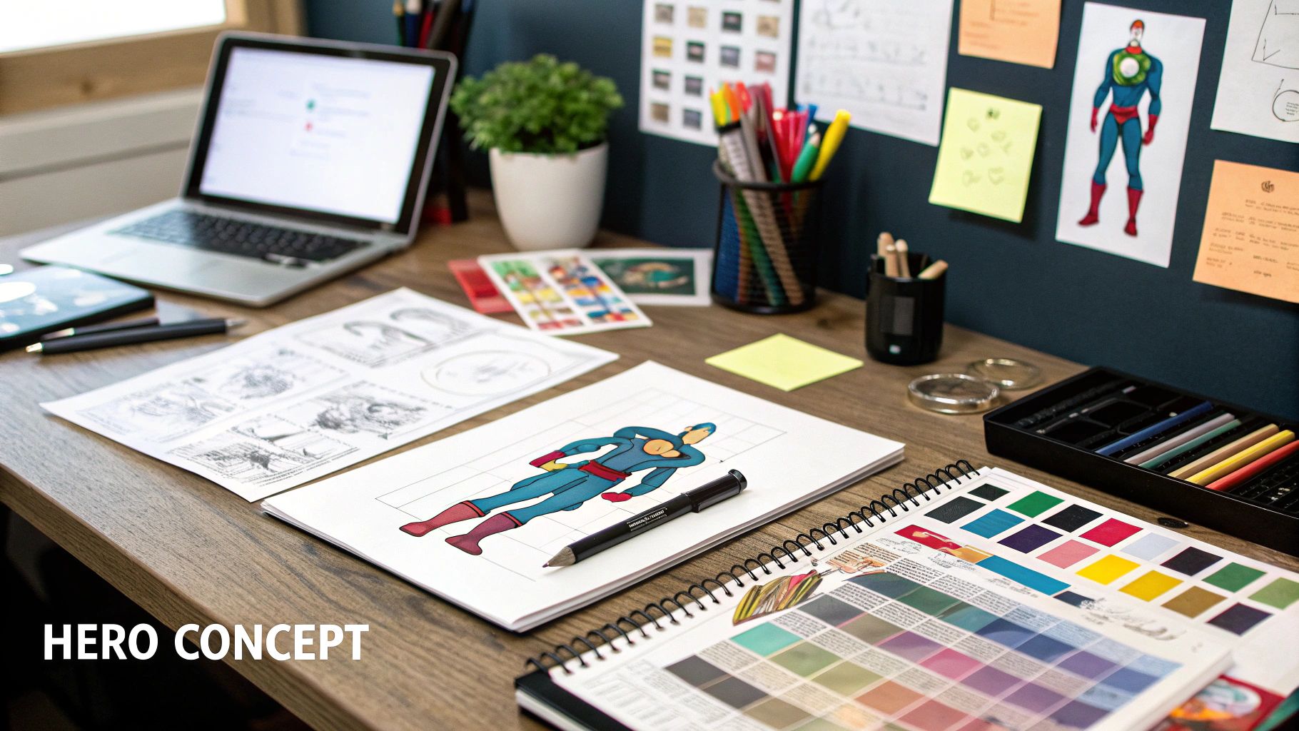 A collage of different superhero styles from classic comic art to modern realism.